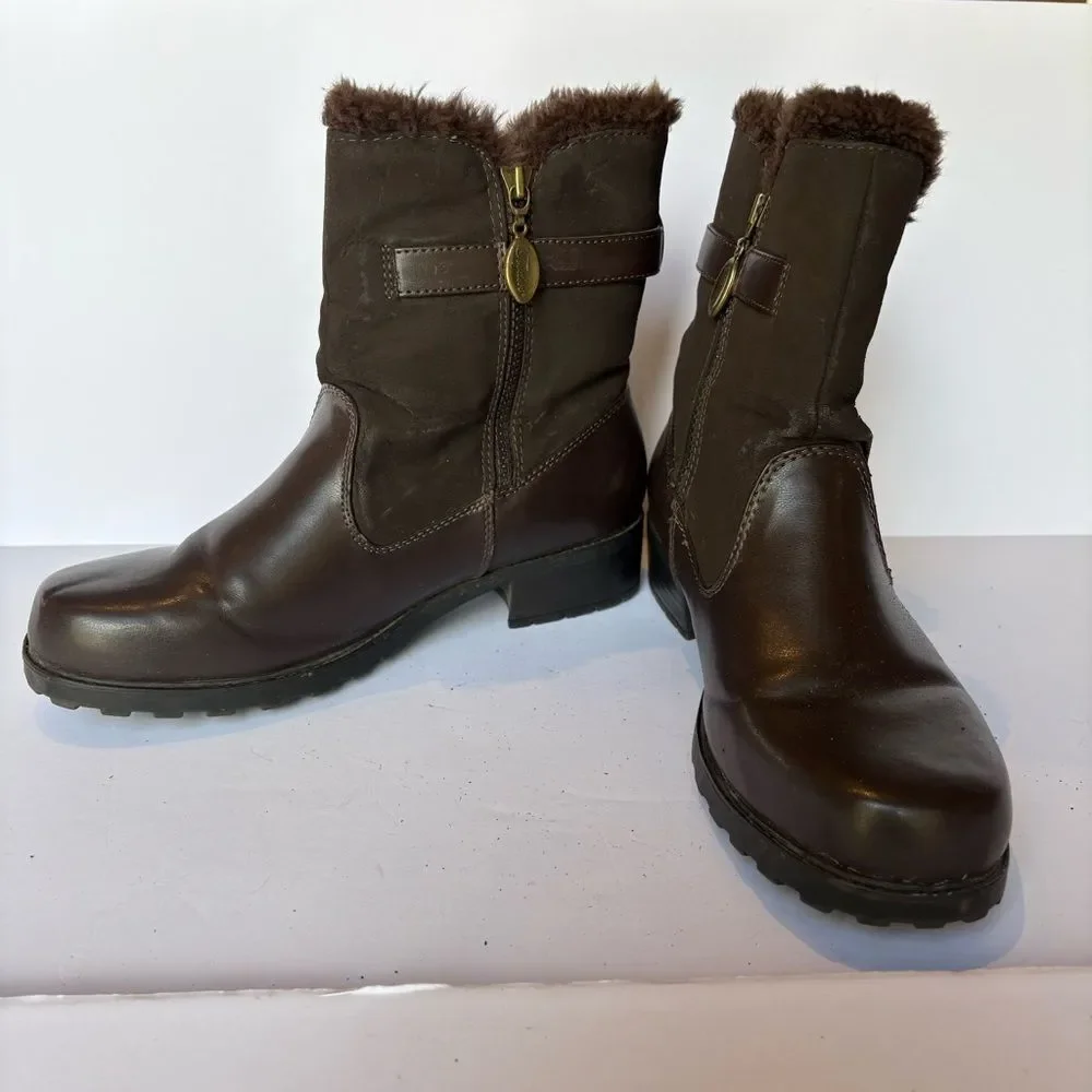 Trotter's Brown Faux Fur-Lined Women's Mid-Calf Boots Size 9M Side Zip